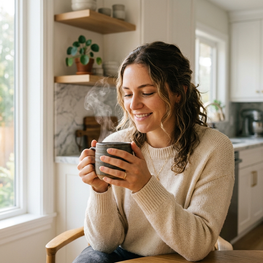 Serene morning coffee ritual with mushroom resin